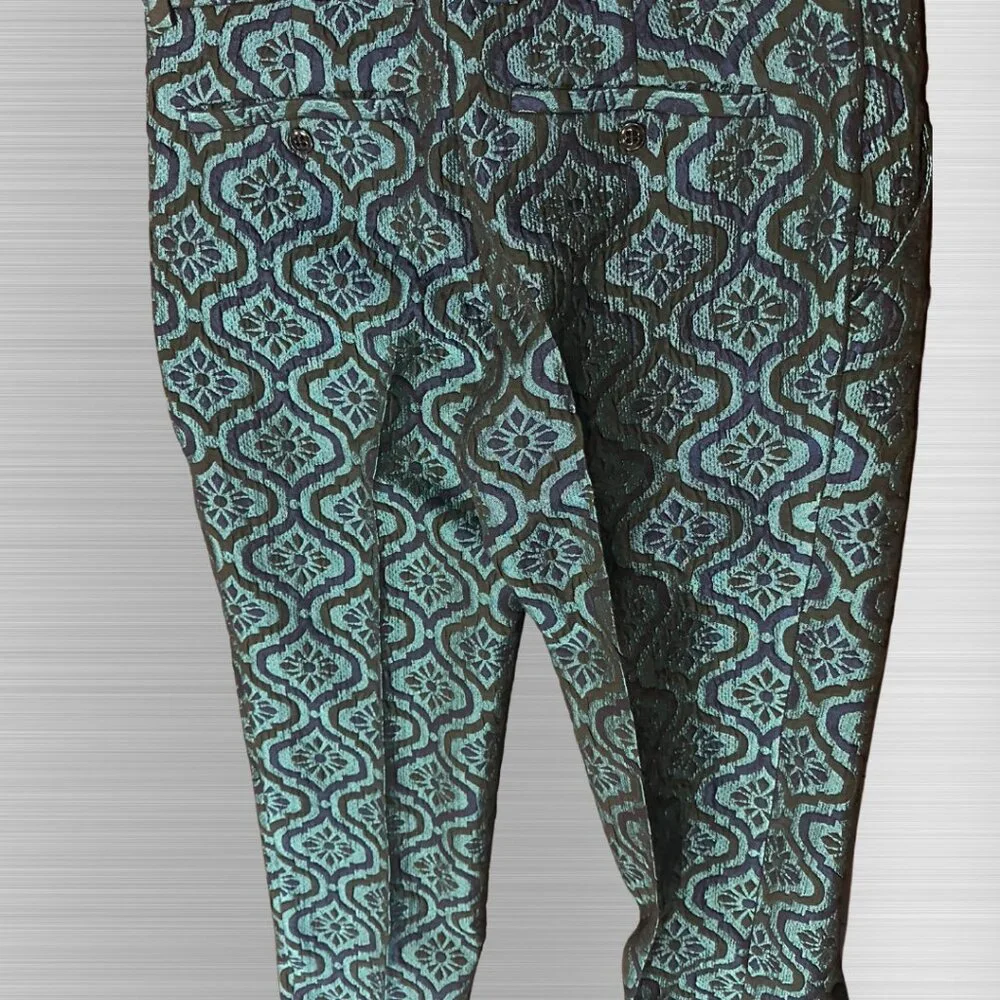 Men's Patterned Blue Teal Stretch Pants - Picture 7 of 7